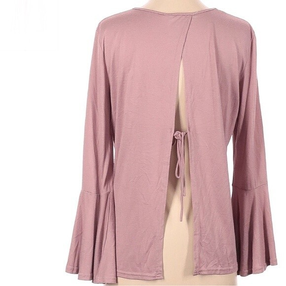 She + Sky long sleeve split tie back pink top size large - Picture 2 of 7